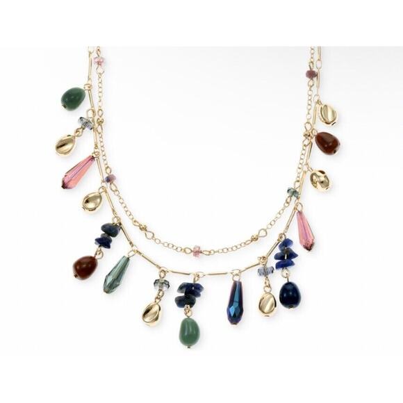 Style&co Crystal Layered Necklace Gold Tone Chain Charm Beads Chic Stylish NWT - Picture 3 of 7